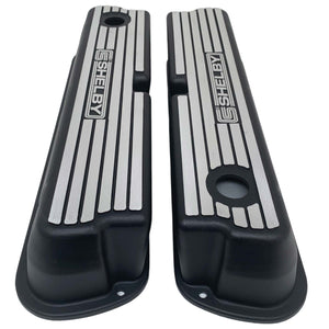 Ford 351 Windsor Valve Covers - Wide Fin - CS Shelby Logo - Black