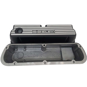Ford 351 Windsor Valve Covers - Wide Fin - CS Shelby Logo - Black