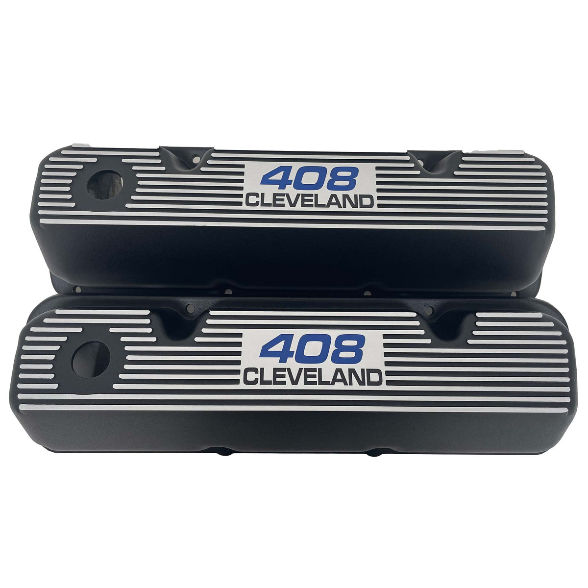 Ford 408 Cleveland Valve Covers Blue Logo - Black – Ansen USA