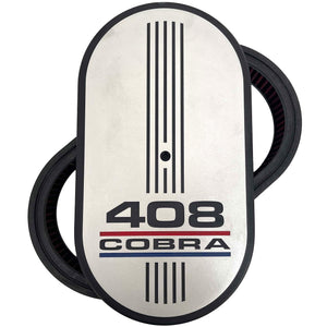 Ford 408 Cobra 15" Oval Air Cleaner Kit - 3 Color Logo - Silver