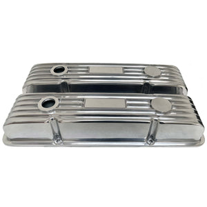 Small Block Chevy Classic Finned Valve Covers, Custom - Polished