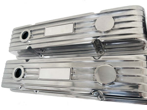 Small Block Chevy Classic Finned Valve Covers, Custom - Polished