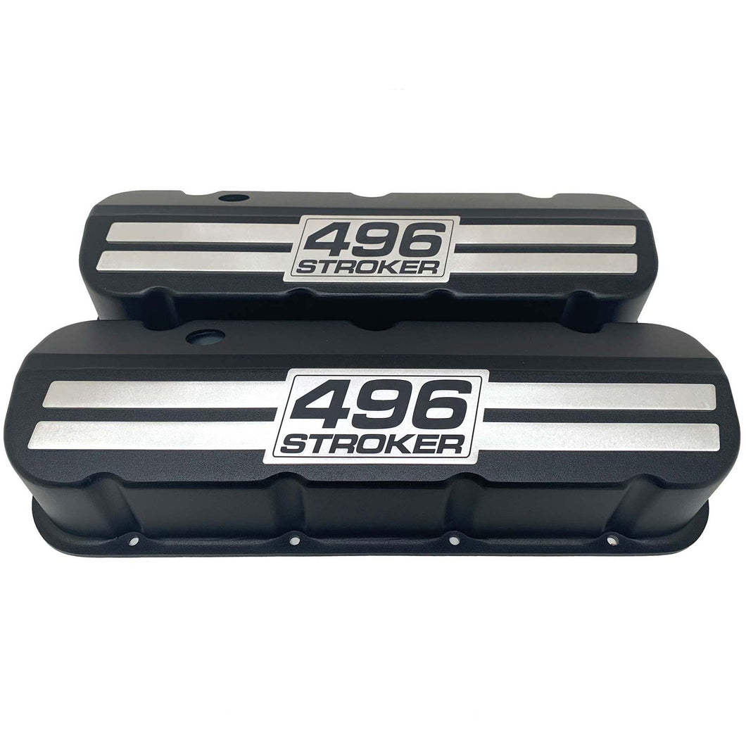 Chevy 496 Stroker - Big Block Tall Slant Top Valve Covers - Raised Billet - Black