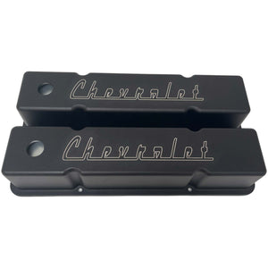 Small Block Chevy Tall Valve Covers - Chevrolet Logo - Black