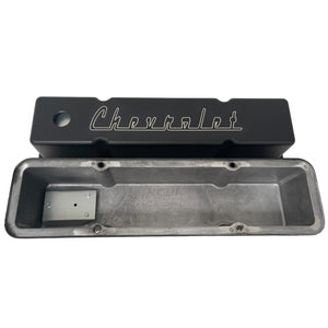 Small Block Chevy Tall Valve Covers - Chevrolet Logo - Black