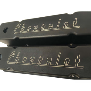 Small Block Chevy Tall Valve Covers - Chevrolet Logo - Black