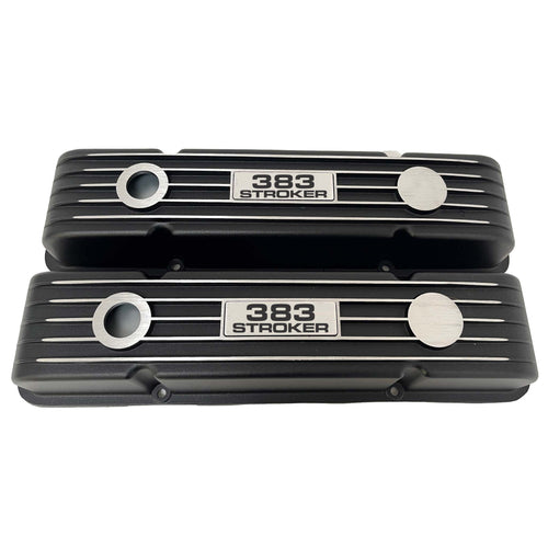 Chevy Small Block 383 Stroker Classic Finned Valve Covers - Black