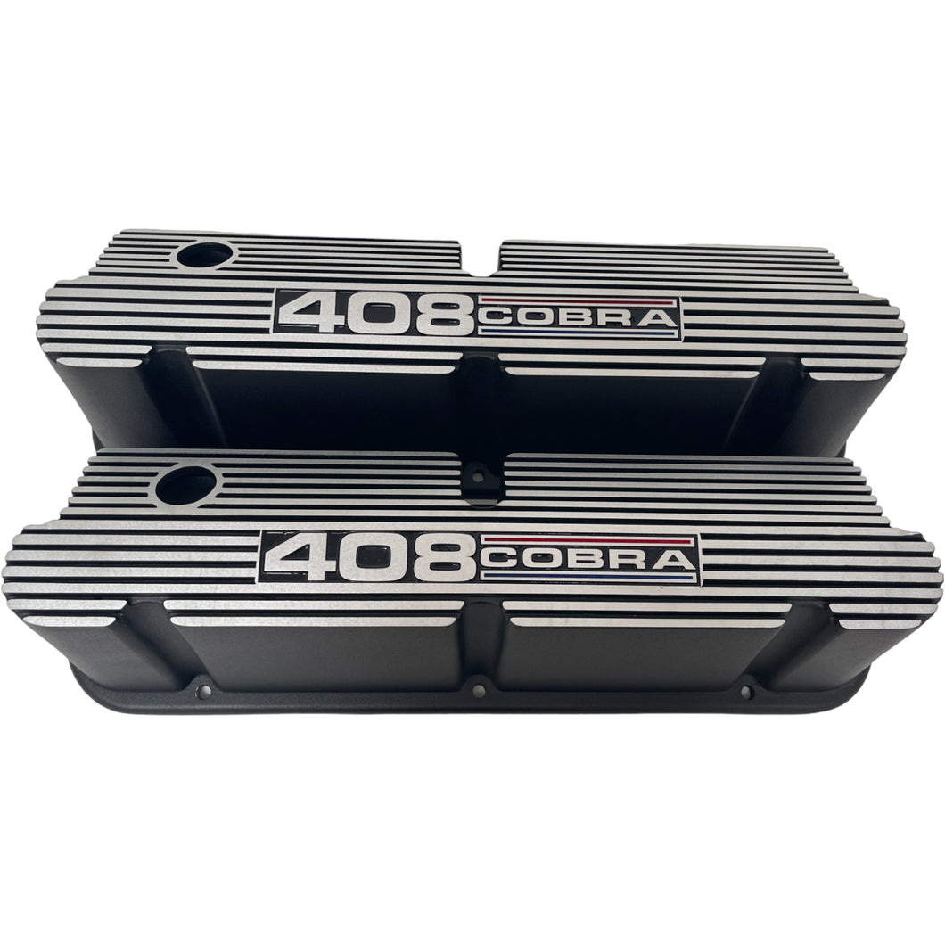 Ford Small Block Pentroof 408 Cobra Tall Valve Covers, Style 2 - Black