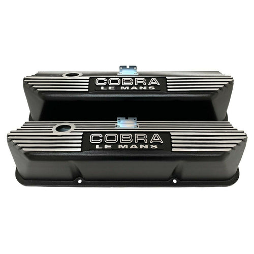 Ford COBRA LE MANS FE Tall Valve Covers - Die-Cast Logo - Black