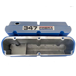 Ford Small Block Pentroof 347 Cobra Tall Valve Covers, 3 Color Logo - Blue