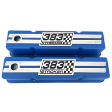 Load image into Gallery viewer, 383 Stroker SBC Tall Valve Covers, Engraved Billet - Style 1 - Blue