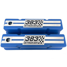 Load image into Gallery viewer, 383 Stroker SBC Tall Valve Covers, Engraved Billet - Style 1 - Blue