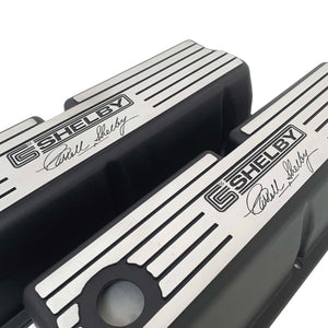 Ford 351 Windsor Valve Covers - Wide Fin - CS Shelby Logo - Black