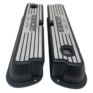 Ford 351 Windsor Valve Covers - Wide Fin - CS Shelby Logo - Black