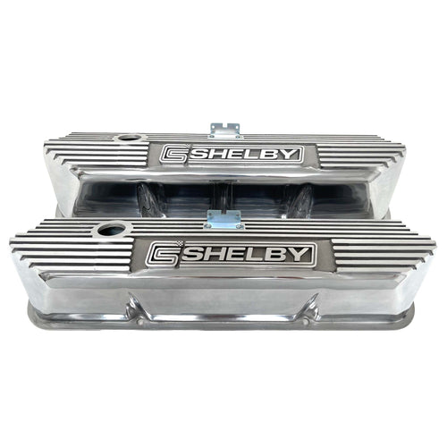 Ford FE Tall CS Shelby Die-Cast Logo Valve Covers, Finned - Polished