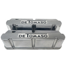 Load image into Gallery viewer, Ford De Tomaso Small Block Pentroof Tall Valve Covers - Text Logo - Polished