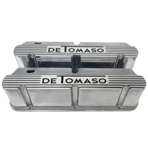 Ford De Tomaso Small Block Pentroof Tall Valve Covers - Text Logo - Polished