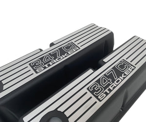 Ford 347 C.I. STROKER - Outlined Logo - Wide Fin Valve Covers - Black