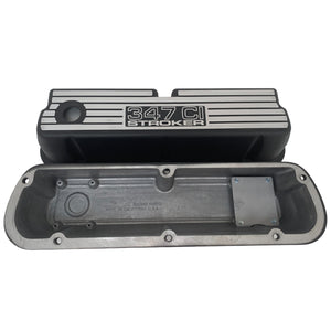 Ford 347 C.I. STROKER - Outlined Logo - Wide Fin Valve Covers - Black