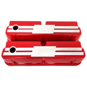 Ford 289, 302, 351 Windsor Tall Valve Covers - Custom Billet Top - Red