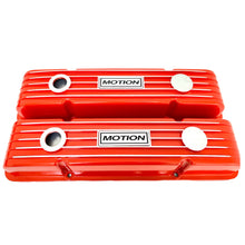 Load image into Gallery viewer, Small Block Chevy Baldwin MOTION Finned Valve Covers - Style 1 - Orange