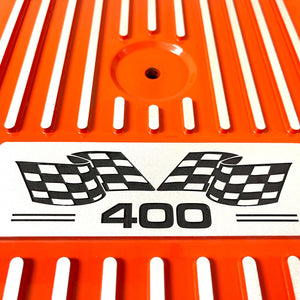 Small Block Chevy 400 Flag Logo - 14" Round Air Cleaner Kit - Orange