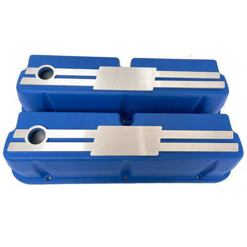 Ford Small Block 289 351W Tall Valve Covers - Billet Top - Custom - Blue