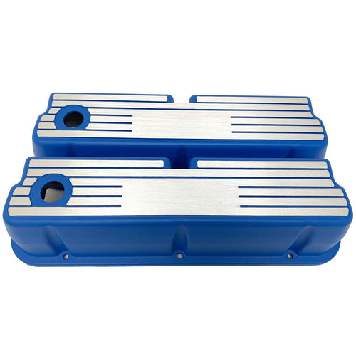 Ford Small Block 289 351W Tall Valve Covers - Wide Fin - Custom - Blue