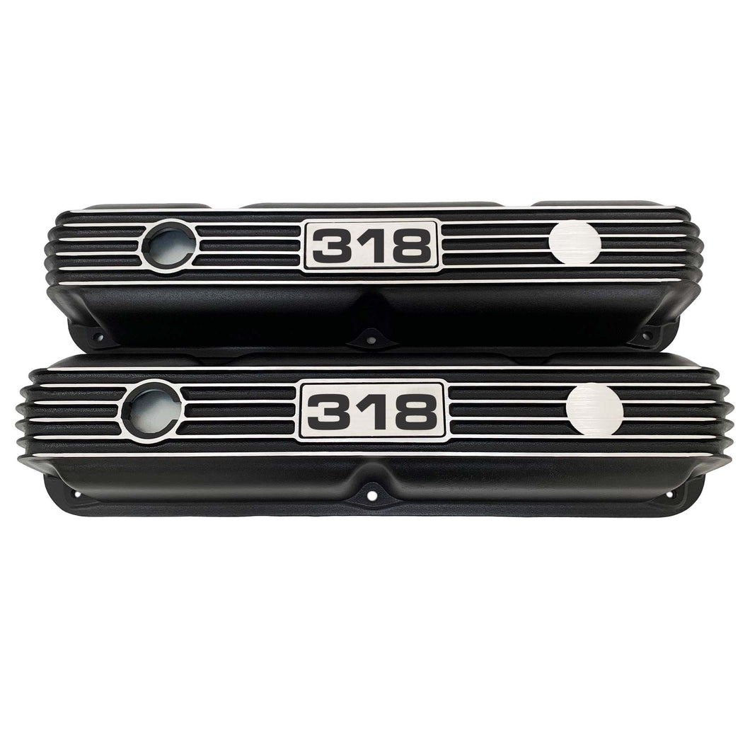 Mopar 318 Finned Valve Covers - Die-Cast Aluminum - Black