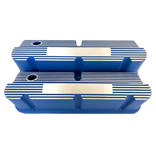 Ford Small Block Pentroof Finned Valve Covers - Custom - Blue