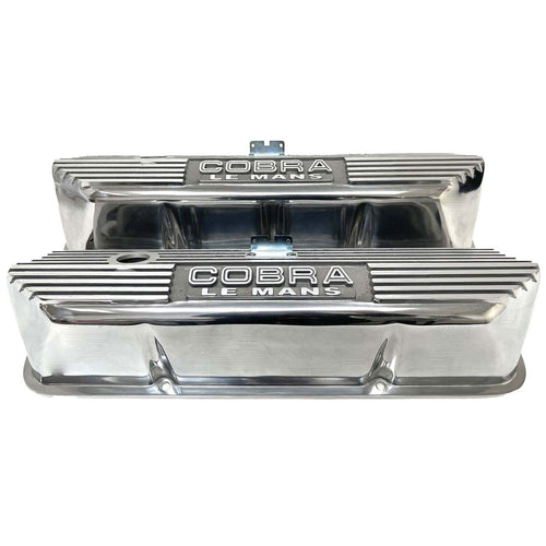 Ford COBRA LE MANS FE Tall Valve Covers - Die-Cast Logo - Polished