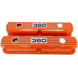 Mopar 360 Finned Valve Covers - Die-Cast Aluminum - Orange