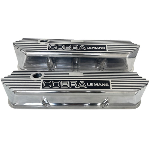 Ford COBRA LE MANS FE Tall Valve Covers - Engraved Logo - Polished