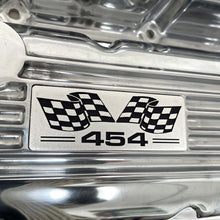 Load image into Gallery viewer, Big Block Chevy 454 Flag Logo, Classic Finned, Polished Valve Covers