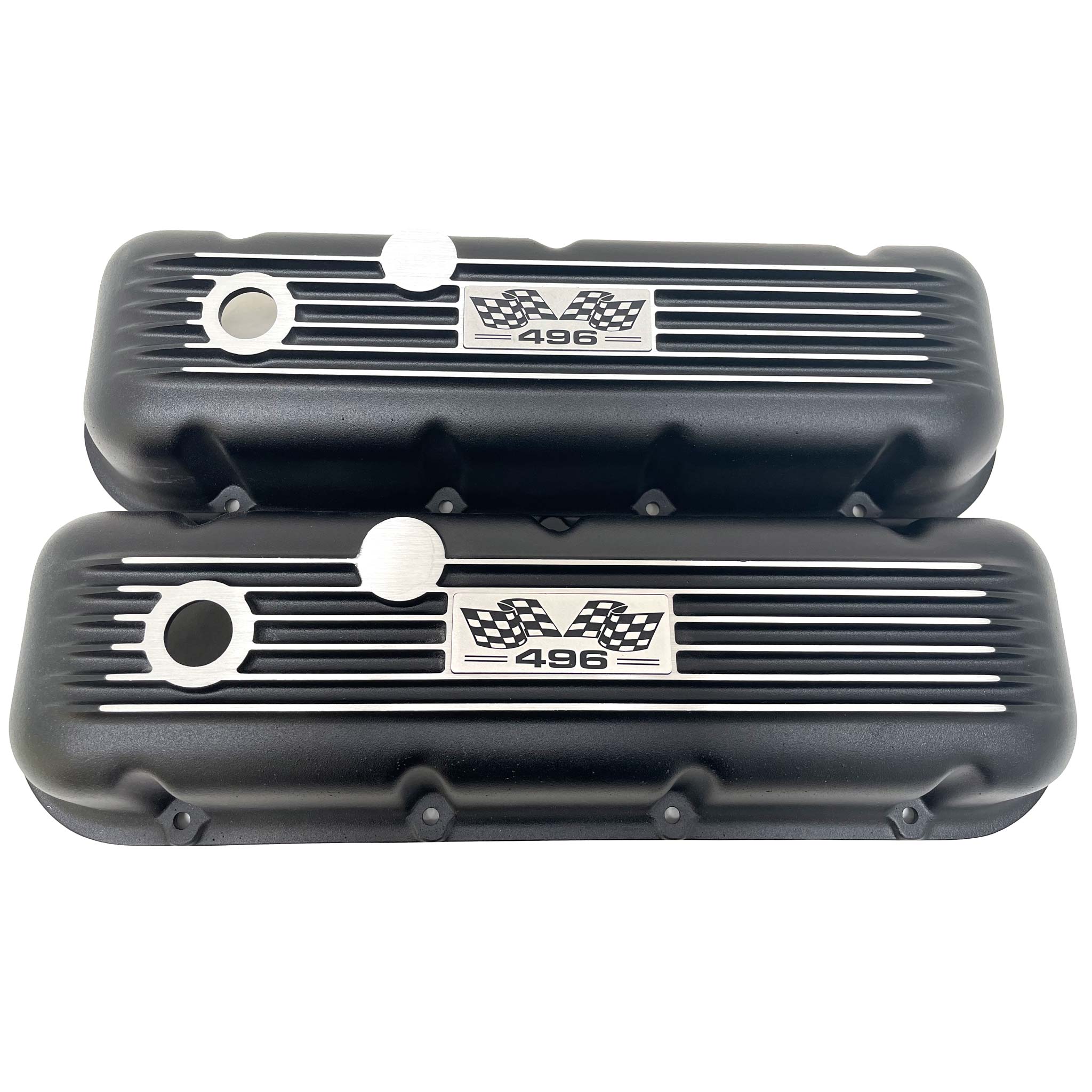 Big Block Chevy 496 Flag Logo Classic Finned, Black Valve Covers – Ansen USA