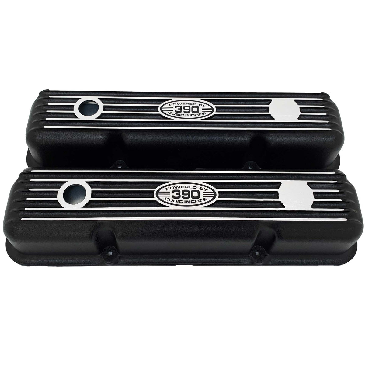 Ford FE 390 Valve Covers Short Finned (POWERED BY 390) Style 1 - Black ...