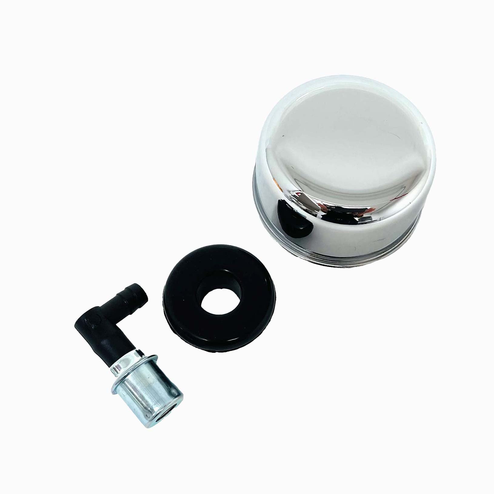 Chrome Oil Breather Filter: 10mm - 15mm Fitment, Black