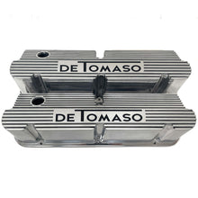 Load image into Gallery viewer, Ford De Tomaso Small Block Pentroof Tall Valve Covers - Text Logo - Polished