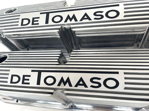 Ford De Tomaso Small Block Pentroof Tall Valve Covers - Text Logo - Polished