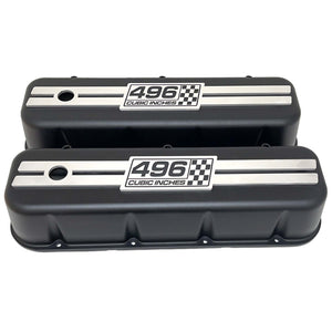 Chevy 496 - Big Block Tall Valve Covers - Engraved Raised Billet - Black