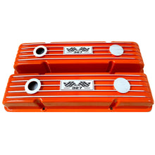 Load image into Gallery viewer, Small Block Chevy 327 Finned Valve Covers &amp; 13&quot; Round Air Cleaner Kit - Orange