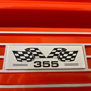 Small Block Chevy 355 Valve Covers, Flag Logo, Finned - Orange