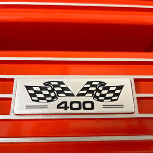 Small Block Chevy 400 Valve Covers, Flag Logo, Finned - Orange