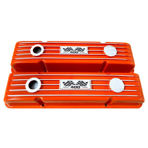 Small Block Chevy 400 Finned Valve Covers & 13" Round Air Cleaner Kit - Orange