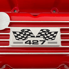 Load image into Gallery viewer, Big Block Chevy 427 Flag Logo, Classic Finned Valve Covers - Red