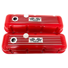 Load image into Gallery viewer, Big Block Chevy 468 Flag Logo, Classic Finned Valve Covers - Red