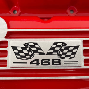 Big Block Chevy 468 Flag Logo, Classic Finned Valve Covers - Red