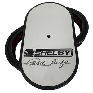 ansen custom engraving, ford carroll shelby signature air cleaner kit 15 inch oval, front view