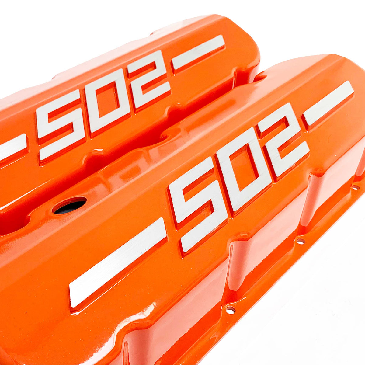 Big Block Chevy 502 Valve Covers Orange- Die-Cast Raised Logo – Ansen USA