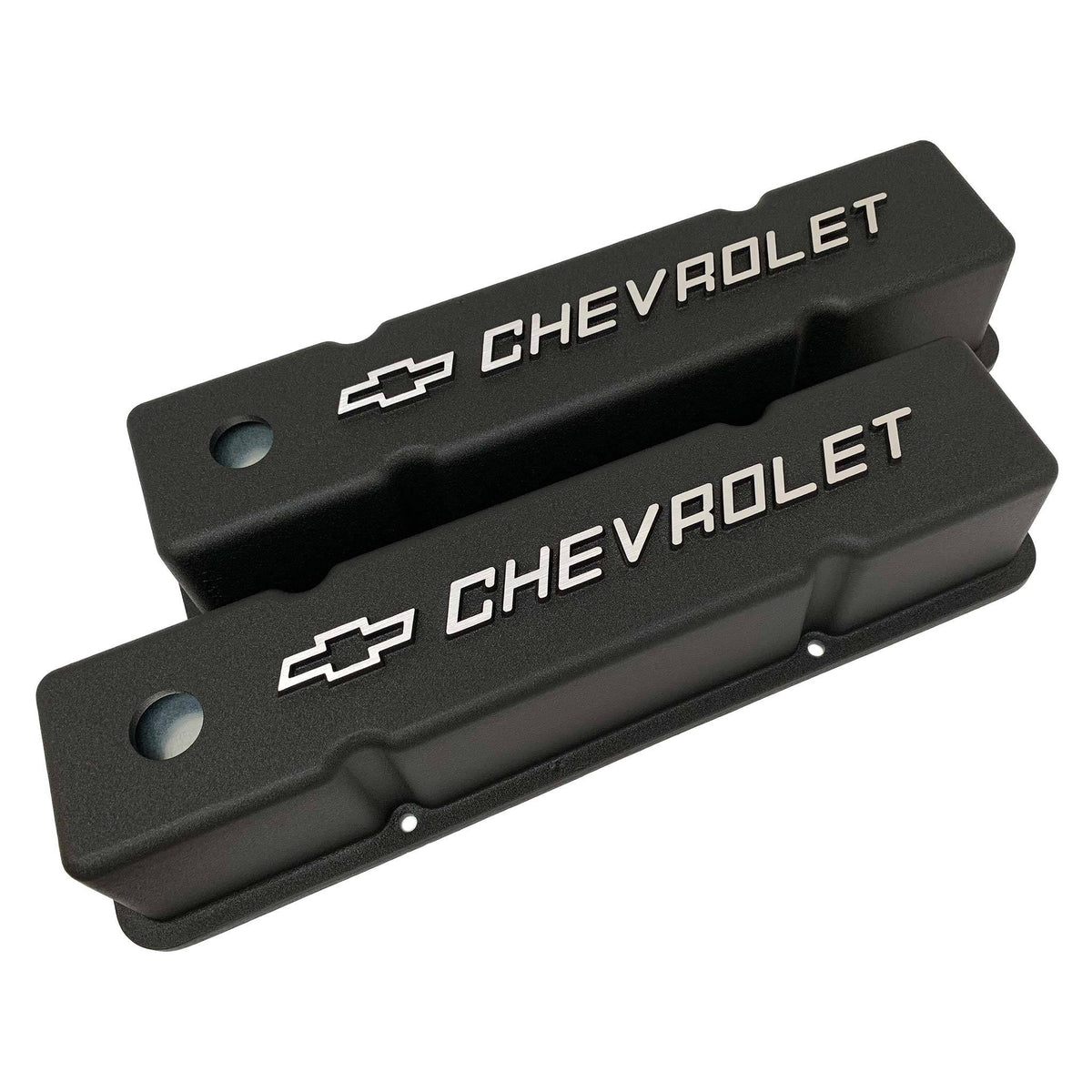 Chevy Small Block Chevrolet Bowtie Tall Valve Covers - Black – Ansen USA